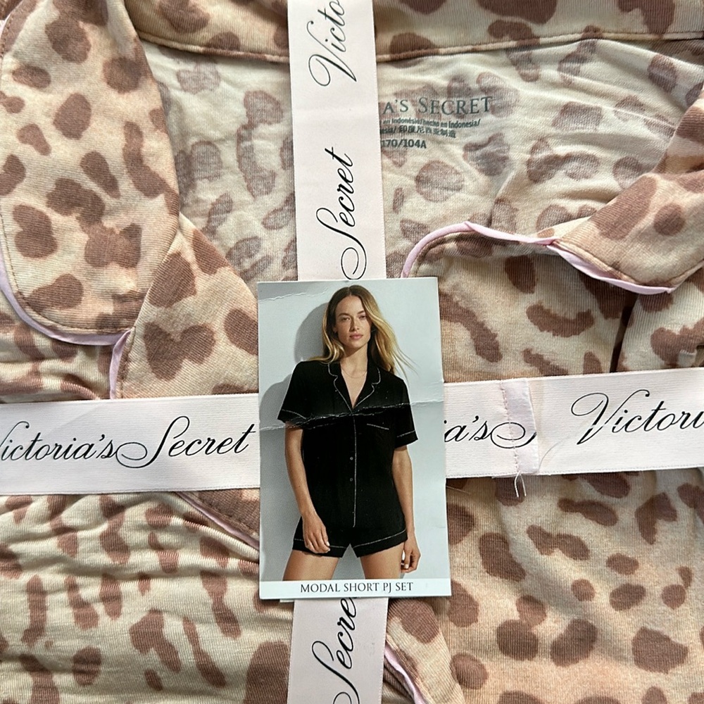Victoria's Secret Modal Soft Pink Leopard Pajama Shorts Set NWT Size L